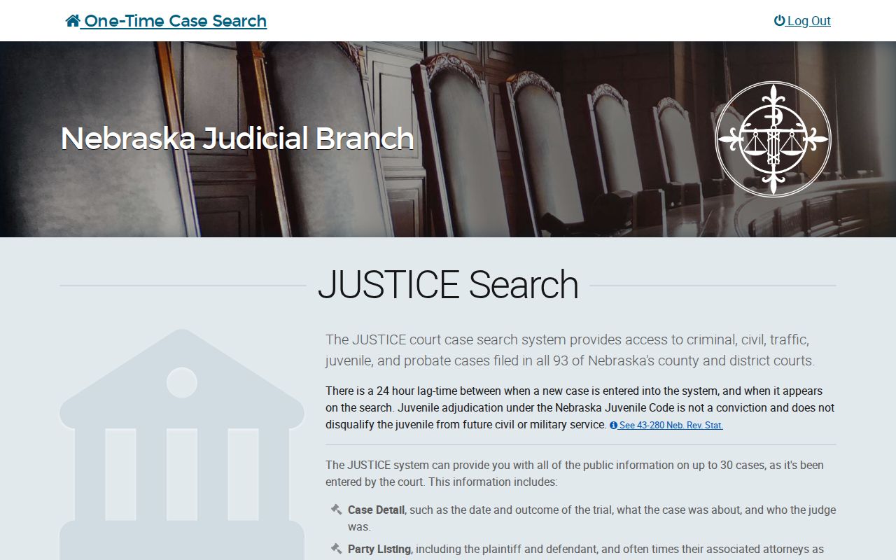Official Nebraska JUSTICE name search for Chase County court records