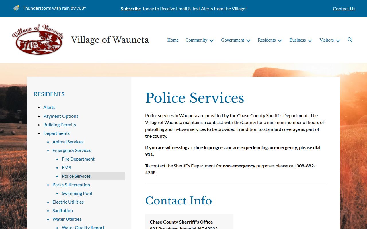 Wauneta sheriff-contracted police service and booking-record source
